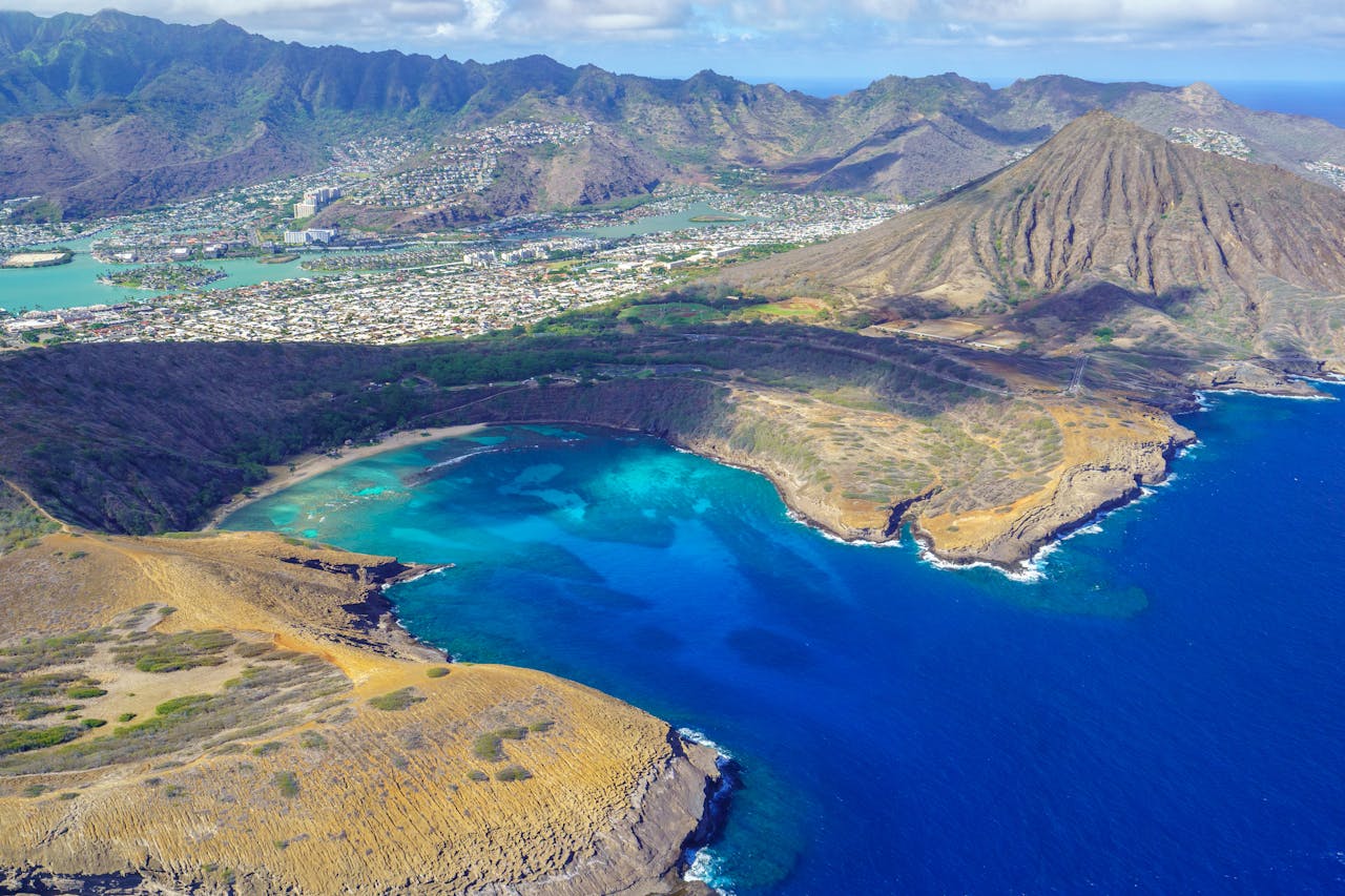 Aerial View of Hanauma Bay, Oahu Island, Hawaii, USA